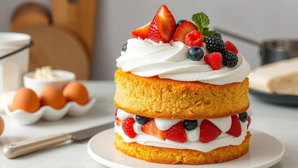 Tårta med färdig marängbotten och sockerkaksbotten