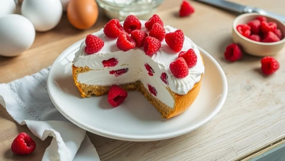 Tårta med hallonmousse och vaniljkräm