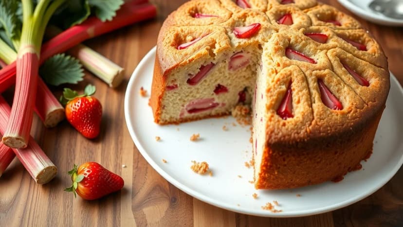 Rabarbertårta med jordgubbar från Fredriks fika